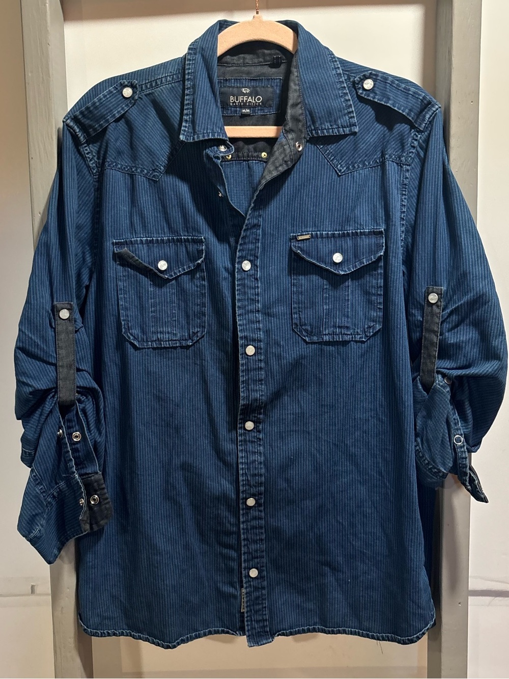 Buffalo David Bitton womens button-down Casual Shirt, western, pinstripe, denim